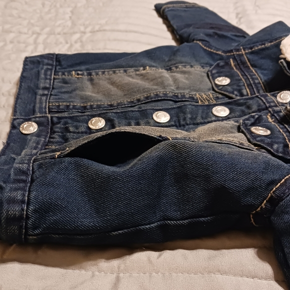 Kanz Baby Unisex Size 6M Fur Lapel Distressed Denim Jean Warm Bomber Jacket - Picture 9 of 13